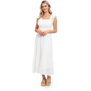 August Sky Women's Smocked Bodice Midi Dress (RDH2007 _WHITE_ Small)